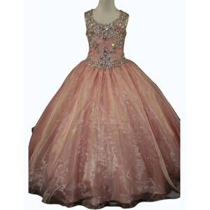 NEW LITTLE ROSIE girl's long pageant dress in champagne
